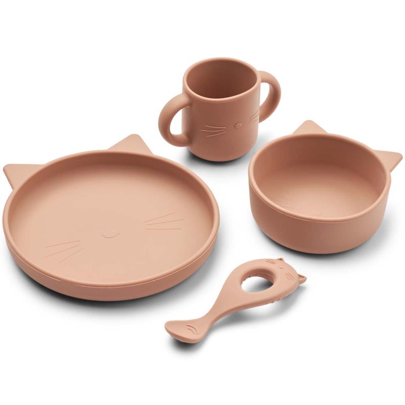 Liewood Vivi spise-og drikkesett, cat dark rose