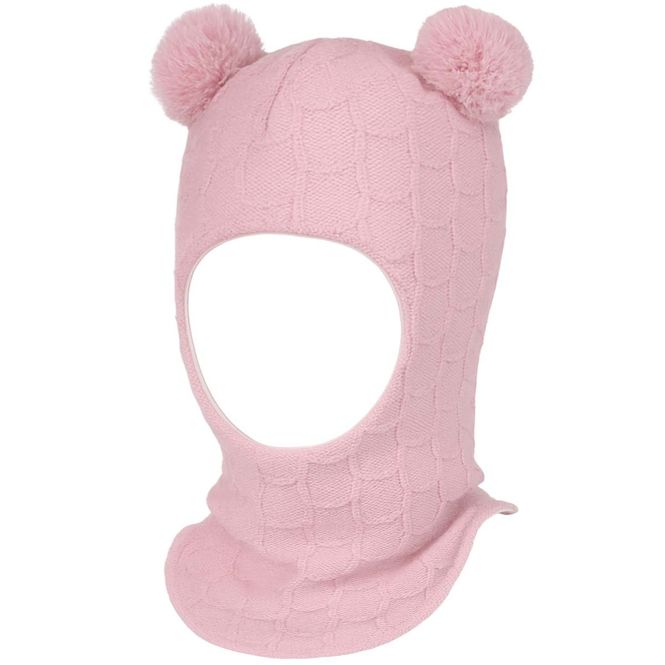Hovedbilde Kivat balaclava lue med store dusker, Pudderrosa