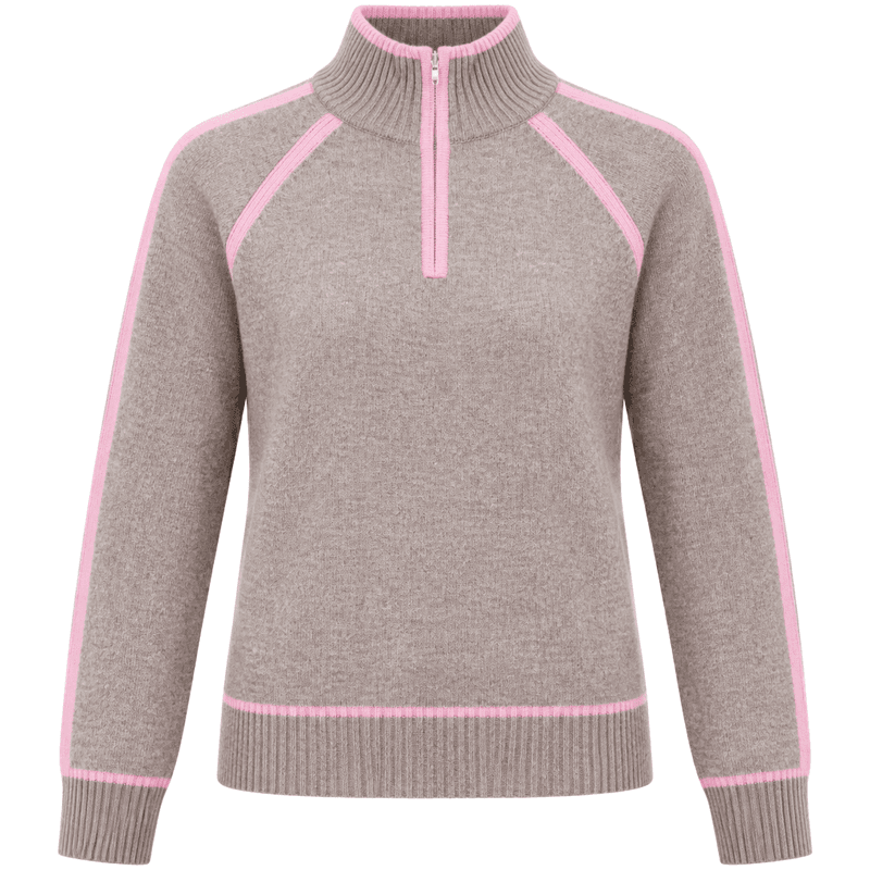 Vilje & Ve Esther 1/2-zip genser i ull til barn, Warm taupe