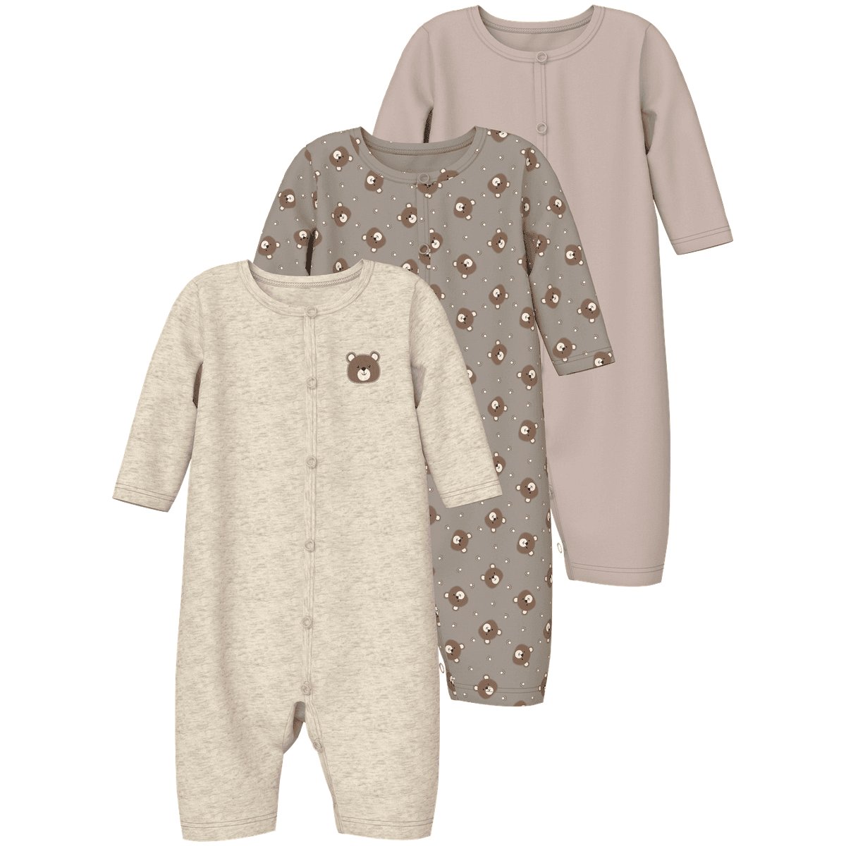 Name It Nbnnightsuit 3-pack heldress, Vintage Khaki