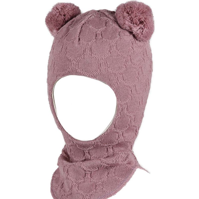 Kivat balaclava lue med store dusker, Gammelrosa
