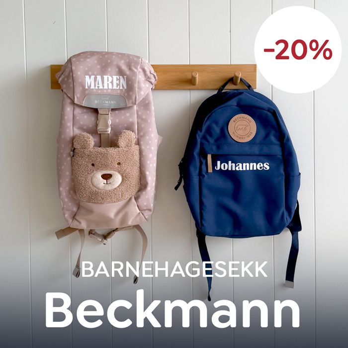 Beckmann barnehagesekker med 20% rabatt – gjør sekken ekstra personlig med navnetrykk.