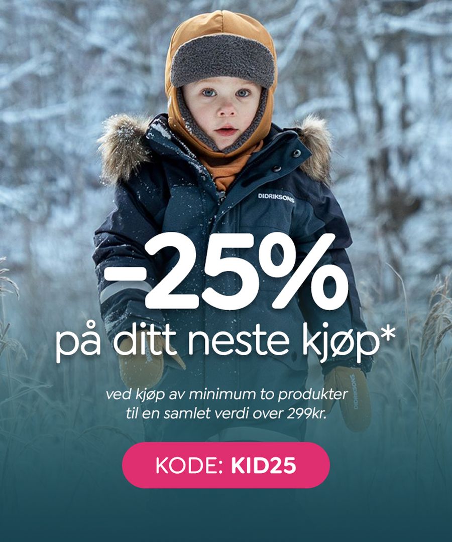 Nå får du -25% på ditt neste kjøp ved kjøp av minimum to produkter til en samlet verdi over 299kr