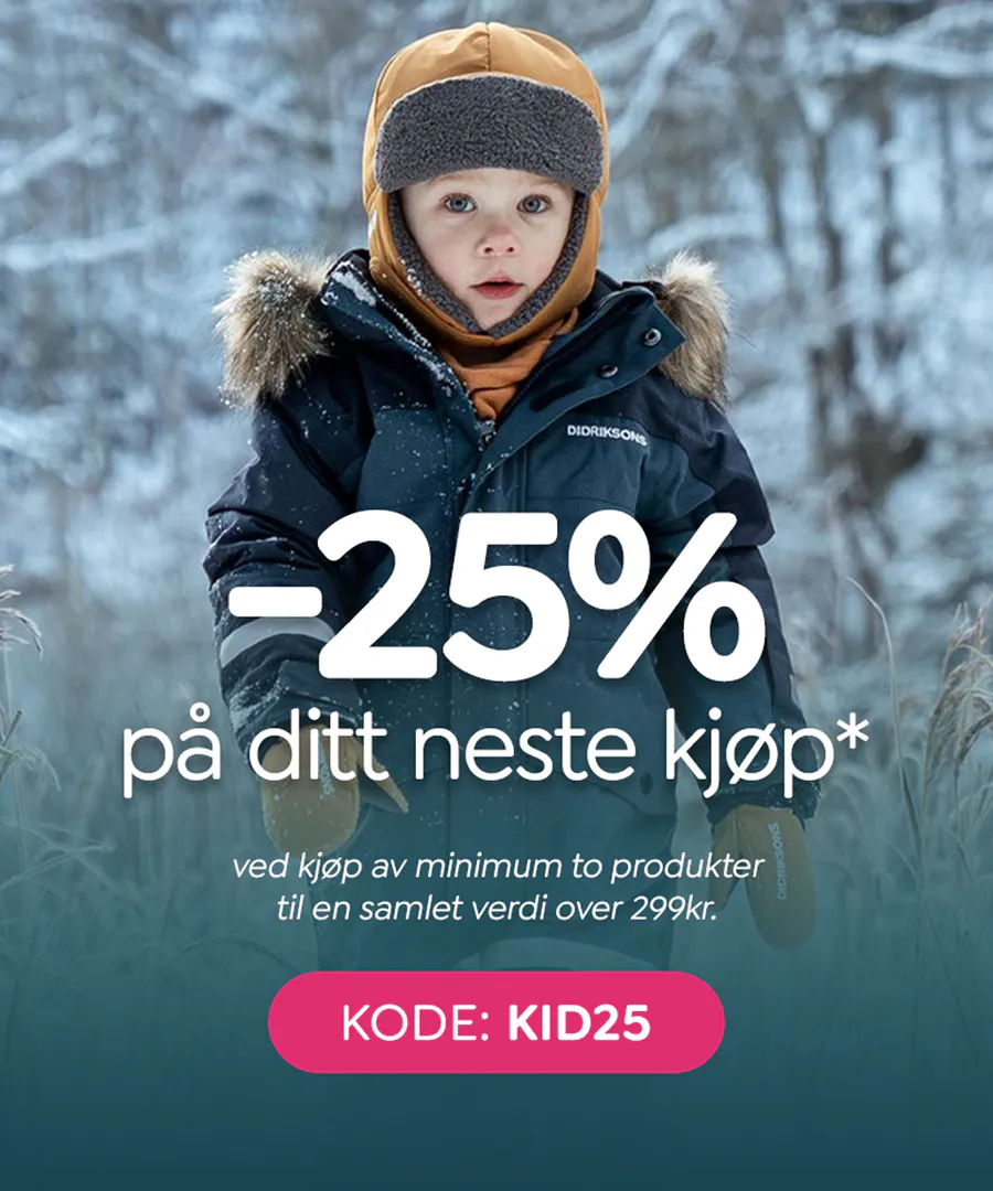 Nå får du -25% på ditt neste kjøp ved kjøp av minimum to produkter til en samlet verdi over 299kr