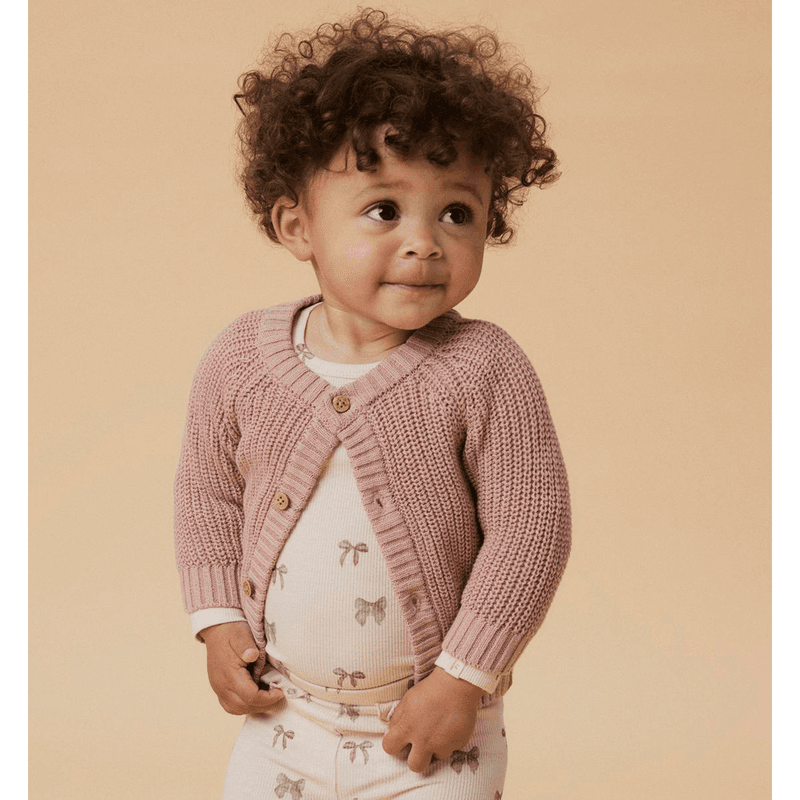 Lil' Atelier Nbnemlen strikket cardigan til baby, Misty Rose