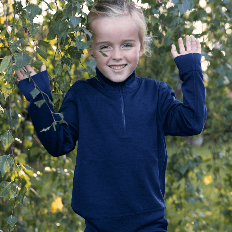Vilje & Ve Alfie half-zip genser i ull/bambus, Midnight navy