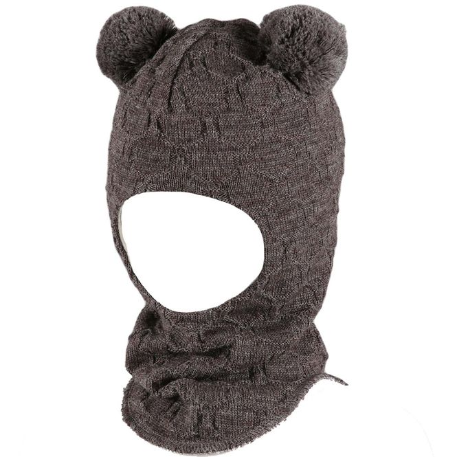 Hovedbilde Kivat balaclava lue med store dusker, Brunmelert